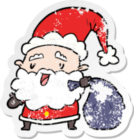distressed sticker of a cartoon santa claus with sack png