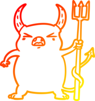 caloroso gradiente linha desenhando do uma desenho animado Bravo pequeno diabo png