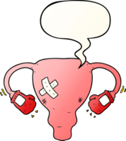 cartoon beat up uterus with boxing gloves with speech bubble in smooth gradient style png