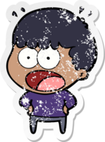 distressed sticker of a cartoon shocked man png