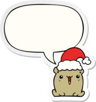 linda dibujos animados oso con Navidad sombrero con habla burbuja pegatina png