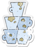 retro distressed sticker of a cartoon stack of dirty coffee cups png