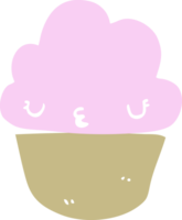 flat color style cartoon cupcake with face png