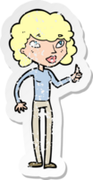 retro distressed sticker of a cartoon woman giving thumbs up symbol png