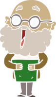 flat color style cartoon joyful man with beard and book png