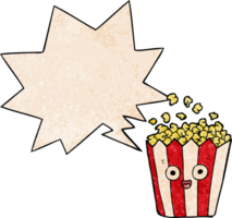 tekenfilm popcorn met toespraak bubbel in retro structuur stijl png