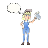 drawn thought bubble cartoon hard working woman with beer png