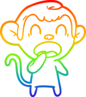 rainbow gradient line drawing of a yawning cartoon monkey png