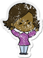 distressed sticker of a cartoon angry woman png