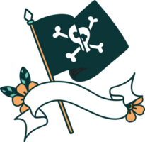 traditional tattoo with banner of pirate flag png