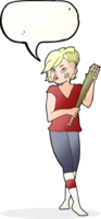 cartoon pretty punk girl with baseball bat with speech bubble png