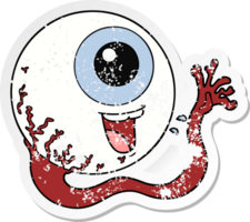 distressed sticker of a cartoon eyeball laughing png