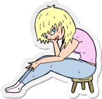 pegatina de una caricatura de una mujer sentada en un taburete pequeño png