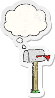 cartoon mailbox with thought bubble as a distressed worn sticker png