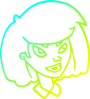 cold gradient line drawing of a cartoon face girl png