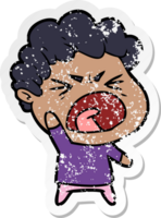 distressed sticker of a cartoon furious man png