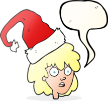tiré discours bulle dessin animé femme porter Père Noël chapeau png