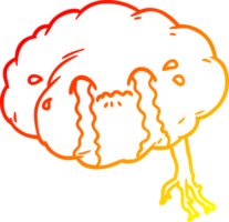 warm gradient line drawing of a cartoon brain with headache png