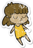 distressed sticker of a cartoon indifferent woman png