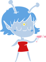 flat color style cartoon alien girl with ray gun png