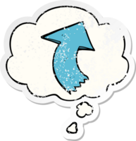 cartoon pointing arrow with thought bubble as a distressed worn sticker png