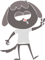 flat color style cartoon tired dog giving peace sign png