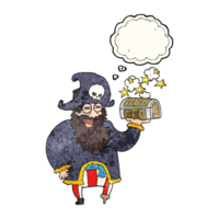 drawn thought bubble textured cartoon pirate captain with treasure chest png