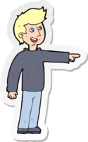 sticker of a cartoon happy man pointing and laughing png