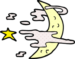 cartoon doodle spooky moon and clouds png