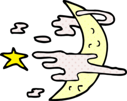 caricatura, garabato, espeluznante, luna, y, nubes png