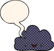 cartoon tiny happy cloud with speech bubble in comic book style png