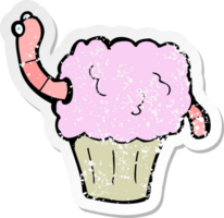 Retro-Distressed-Aufkleber eines Cartoon-Wurms im Cupcake png