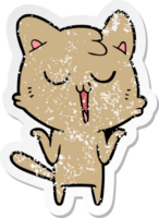 distressed sticker of a cartoon cat singing png