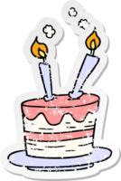 mano disegnato afflitto etichetta cartone animato scarabocchio di un' compleanno torta png