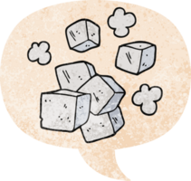 dessin animé la glace cubes avec discours bulle dans grunge affligé rétro texturé style png