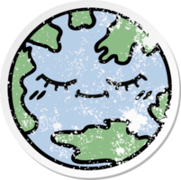 distressed sticker of a cute cartoon planet earth png