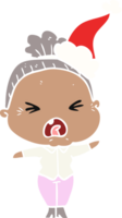 hand drawn flat color illustration of a angry old woman wearing santa hat png