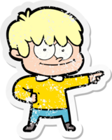 distressed sticker of a happy cartoon man png