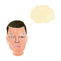 dessin animé sérieux visage masculin avec bulle de pensée png