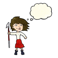 cartoon woman with spear with thought bubble png