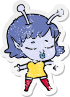 distressed sticker of a cartoon alien girl png