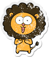 distressed sticker of a happy cartoon lion png