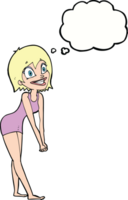 cartoon excited woman with thought bubble png