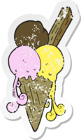 pegatina retro angustiada de un cono de helado de dibujos animados png