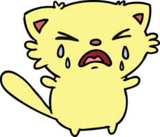 getrokken tekenfilm van schattig kawaii huilen kat png