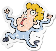 distressed sticker of a cartoon terrified man png