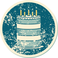 iconic distressed sticker tattoo style image of a birthday cake png