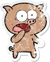 distressed sticker of a shocked pig cartoon png