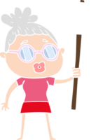 Mujer manifestante de dibujos animados de estilo de color plano con gafas png