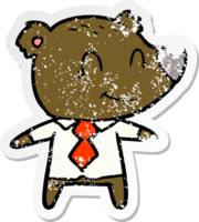 distressed sticker of a cartoon bear in shirt and tie png